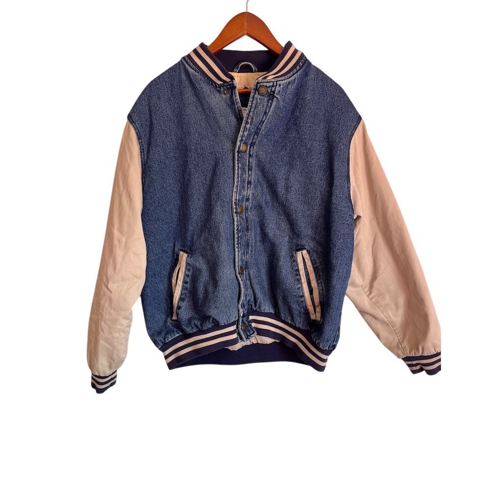 Vintage Yukon Trail Bomber Jacket Mens L Blue Tan Varsity‎ Snap Front